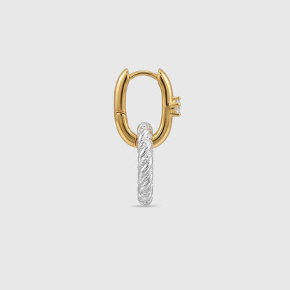 Rope Twist Mixed Metal Hoop Earrings with Solitaire CZ