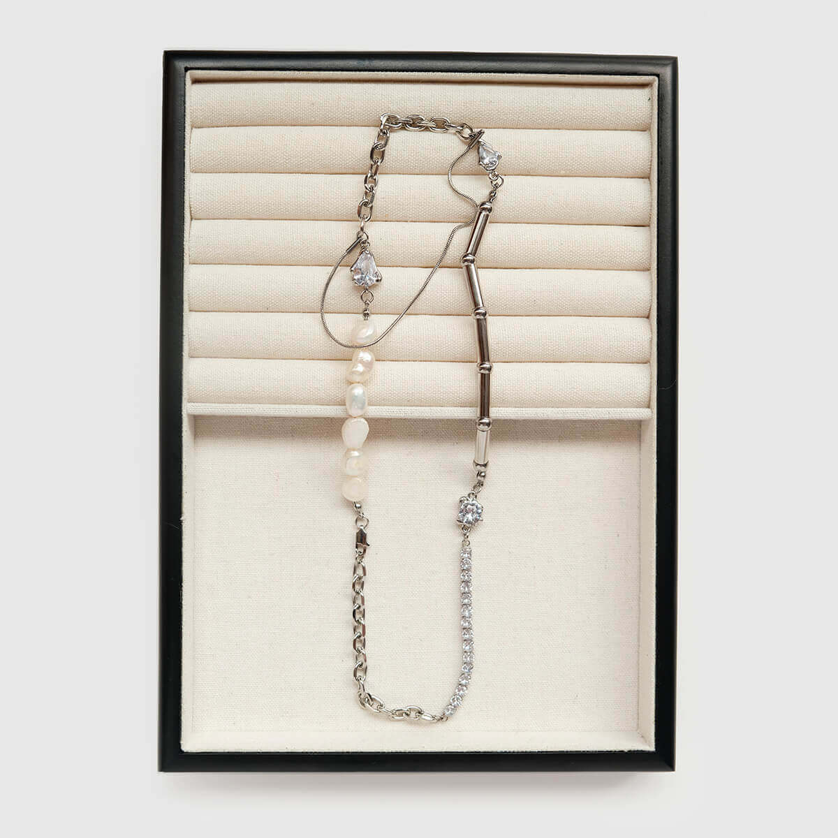 Asymmetrical Pearl & Zirconia Necklace