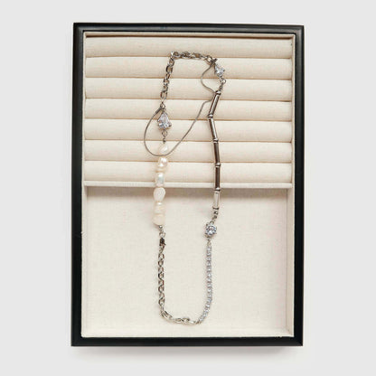 Asymmetrical Pearl & Zirconia Necklace