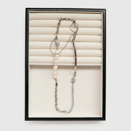 Asymmetrical Pearl & Zirconia Necklace