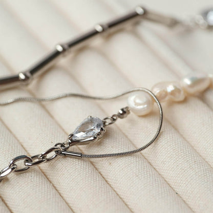 Asymmetrical Pearl & Zirconia Necklace