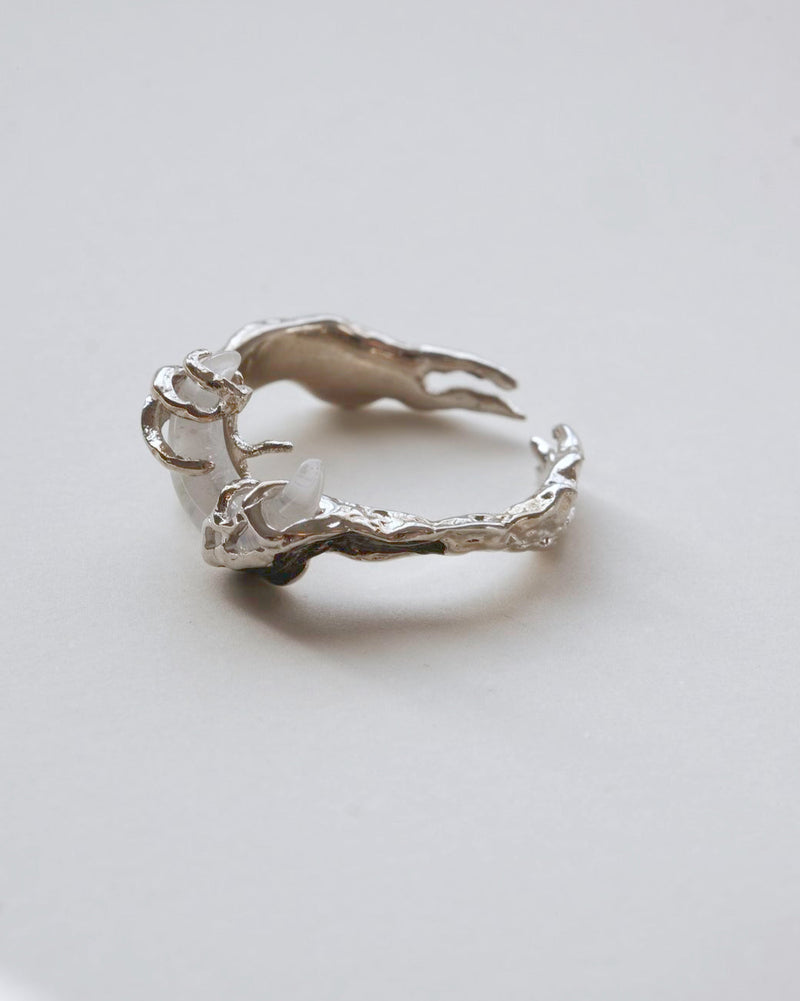 Dragon claw ring with an adjustable open band and a clear crystal centerpiece-side-view-SWEEKU jewelry