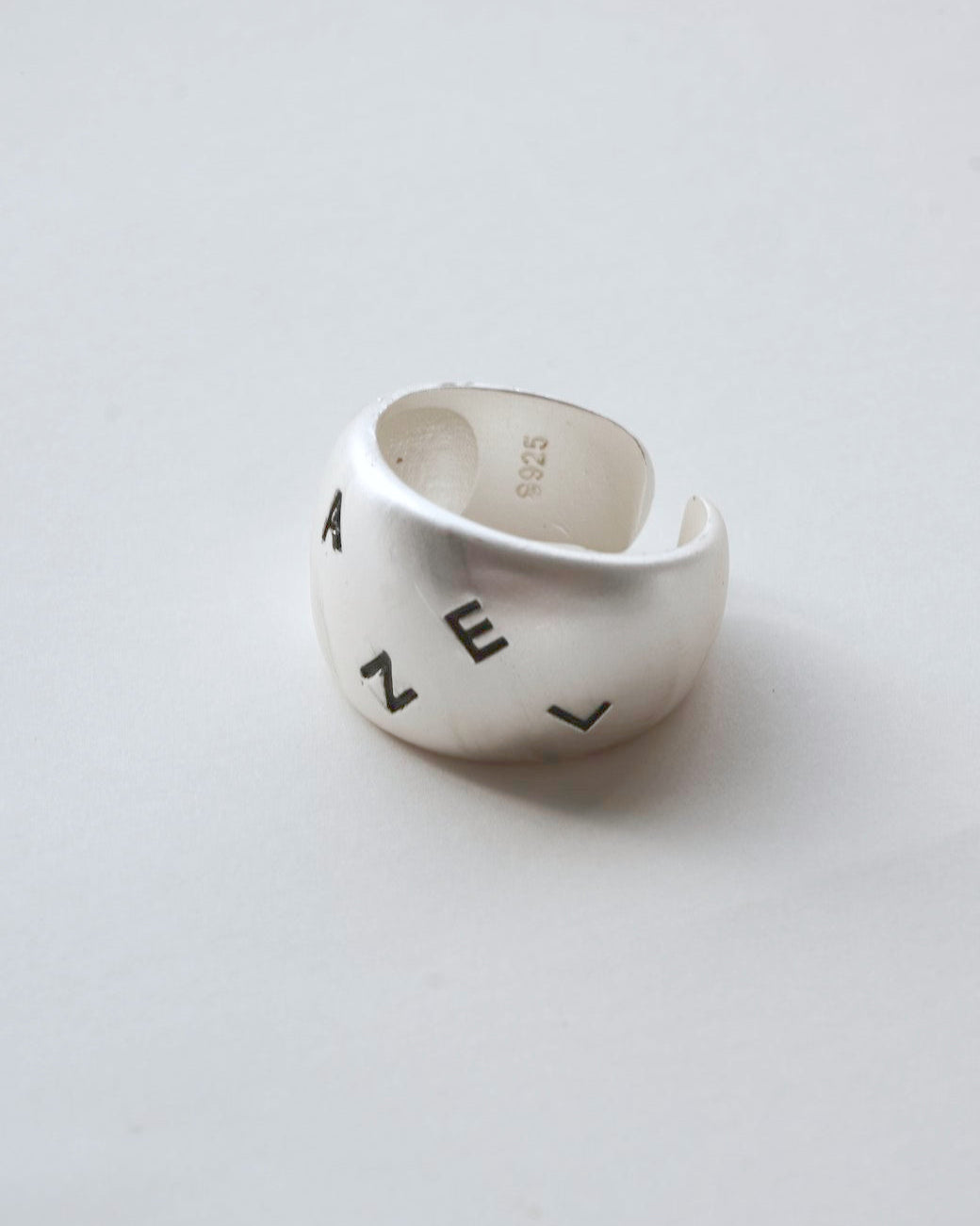 Engraved chunky copper band ring with a brushed finish and adjustable open band – side view – SWEEKU jewelry
