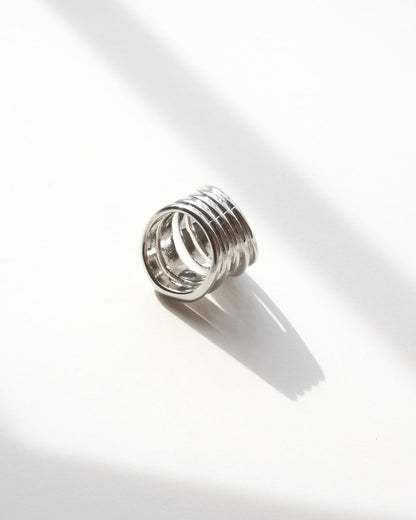 Multi-layer sculptural statement ring with a polished, stacked band design – back view – SWEEKU jewelry
