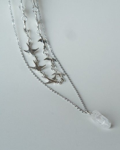 Layered necklace set with a bird chain link choker and a separate crystal pendant necklace - front view - 2 - SWEEKU jewelry