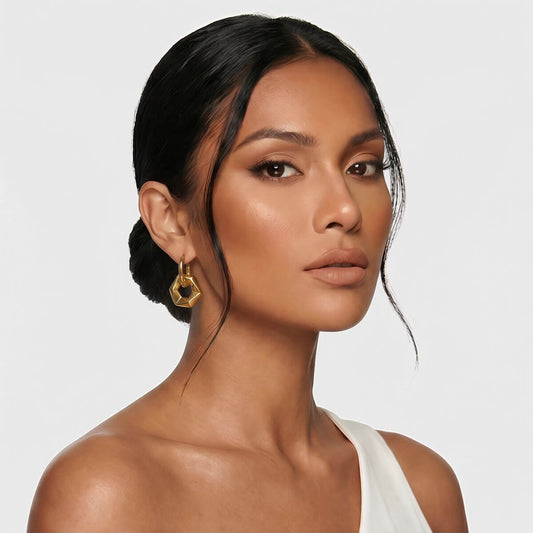 Chunky Hexagon Link Gold Earrings