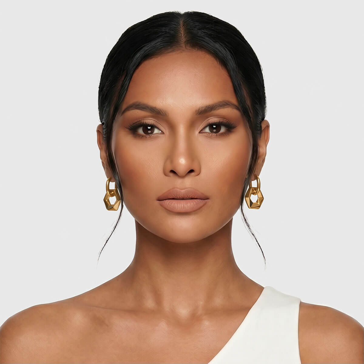 Chunky Hexagon Link Gold Earrings
